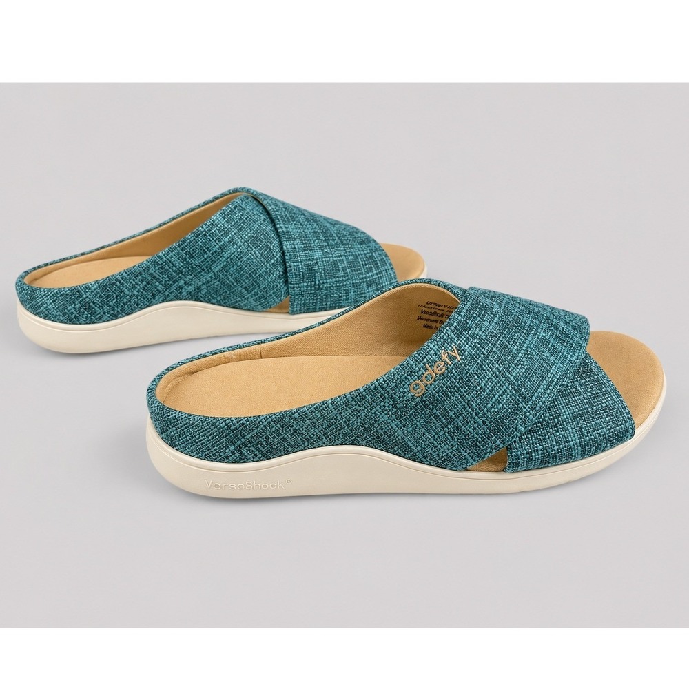Gravity Defyer G-Defy VersoShock Teal Crisscross Slide Sandals TB7218FU Womens 7